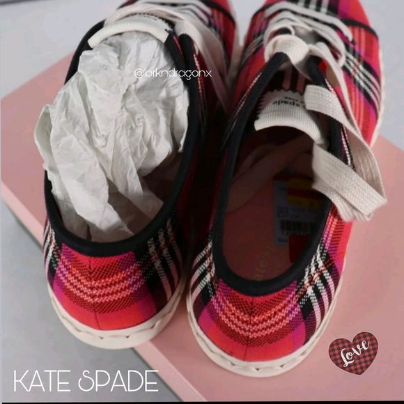 NWT Kate Spade Sneakers Plaid z sister Kicks Lace Up Red Sneaker - Picture 8 of 15
